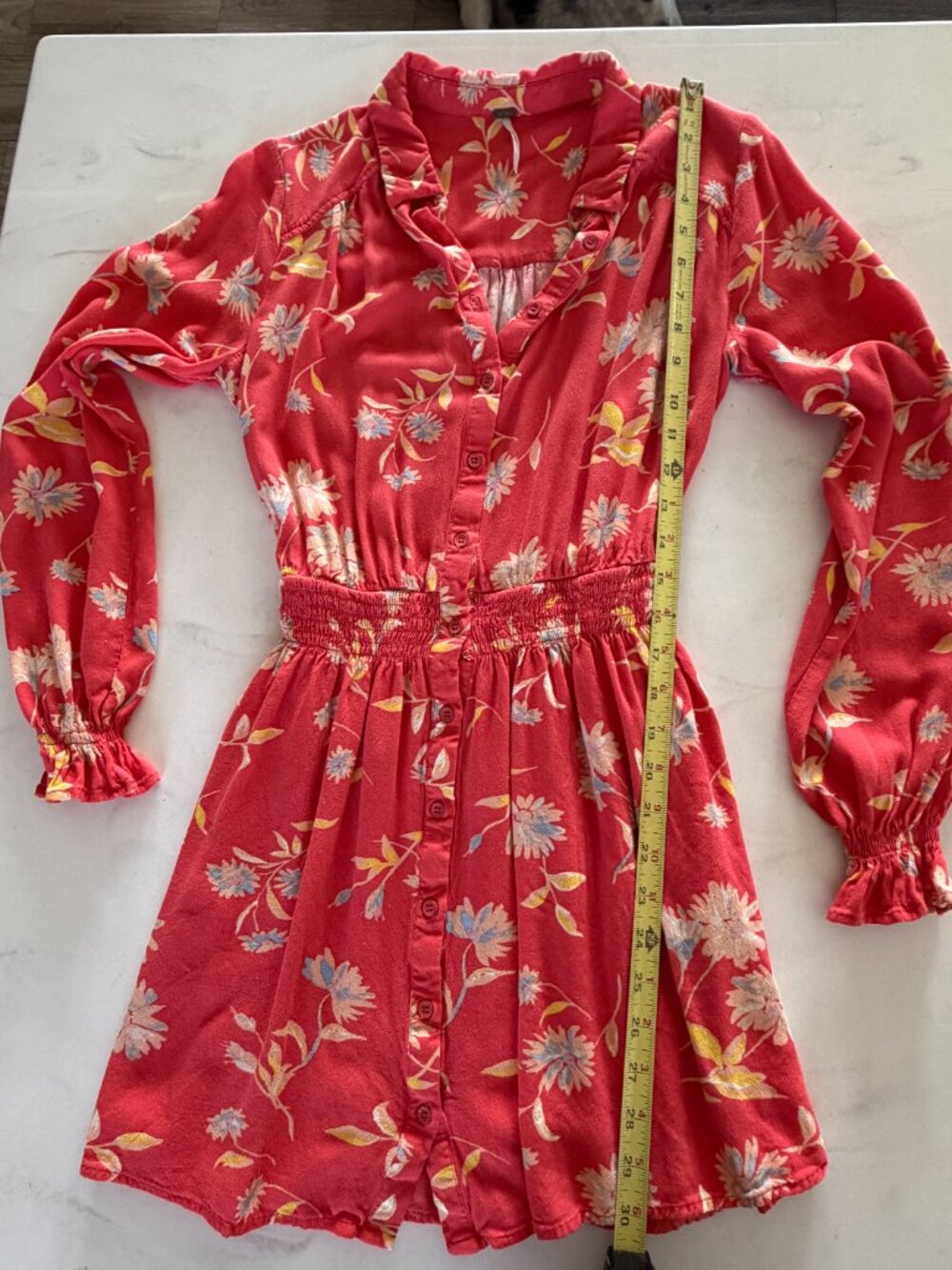 Free People Ruthie Floral Mini Dress Red Boho Long Sleeve Size S - Picture 6 of 10